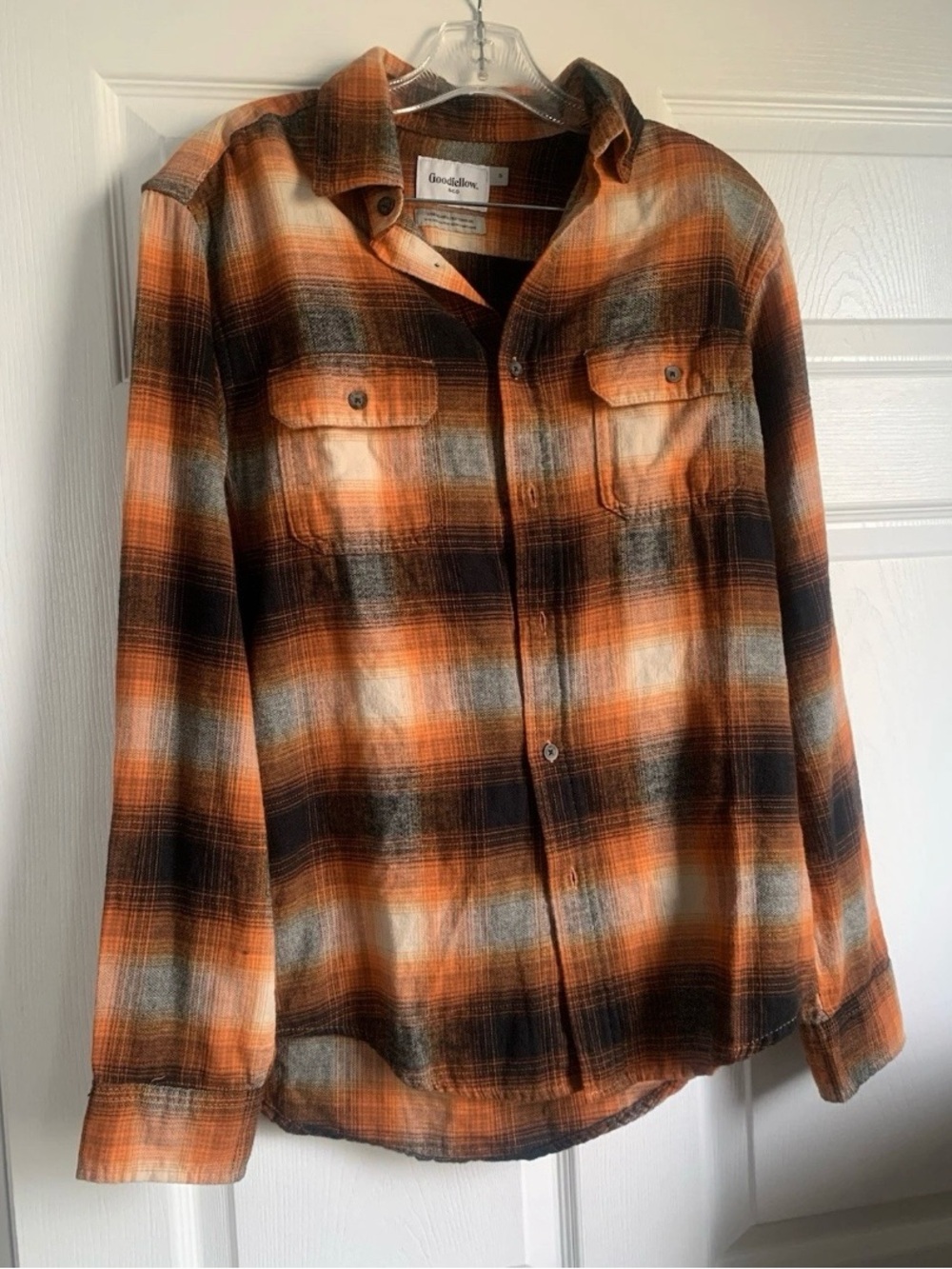 Goodfellow & Co Men's Size S Orange & Black Plaid Flannel Shirt